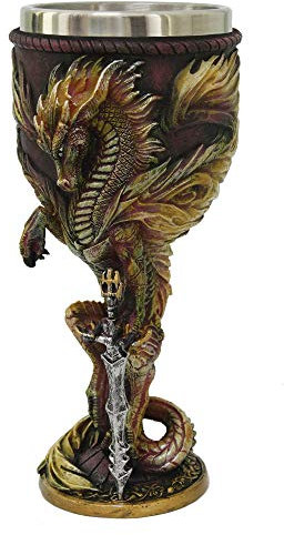 Nemesis Now Ruth Thompson Flame Blade Red Fire Dragon Goblet Glass, 17.8cm
