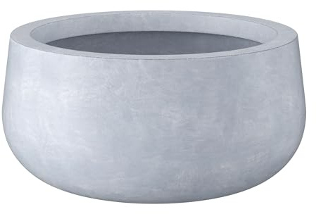 Kante 19.6 Dia Round Concrete Planter, Outdoor Indoor Garden Plant Pots with Drainage Hole and Rubber Plug, Modern Curvaceous Design, Slate Gray