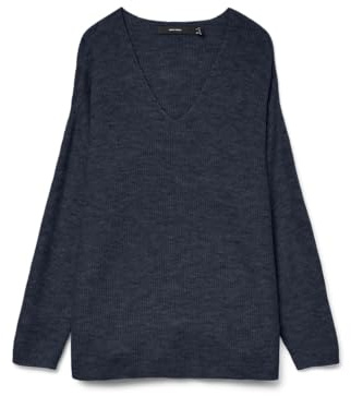 VERO MODA Stickad damtröja VMCREWLEFILE tröja, Blå (Navy Blazer/Melange), L