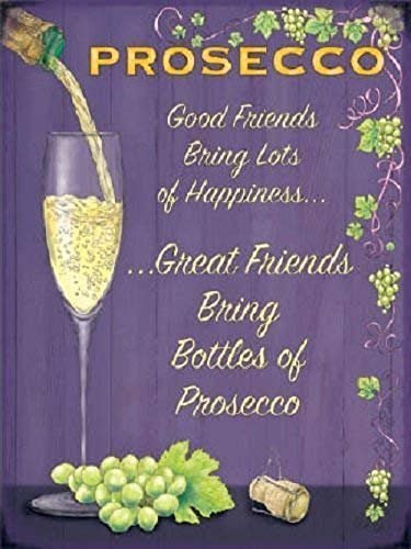 HONGXIN Prosecco Wine Glass Drink Old Tin Wall Sign Metal poster Iron Painting Retro Wall decor Vintage Band Hanging Plaque Gift Yard Bar Pub Cafe Stadium Cinema Toilet Gift