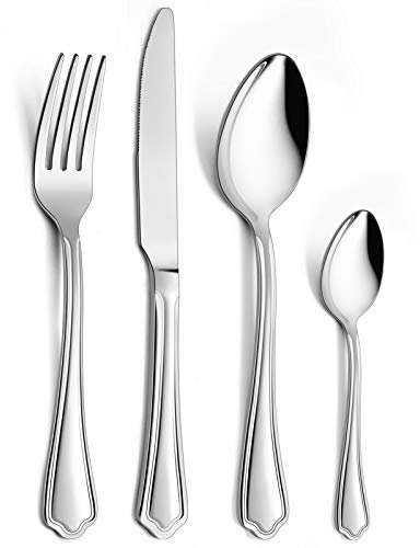 Cutlery Sets, Homikit 24 Piece Cutlery Set, Stainless Steel Fork Knife Spoon Set for 6, Flatware Silverware Tableware for Home Travel Party, Mirror Finished & Dishwasher Safe - Scalloped Edge