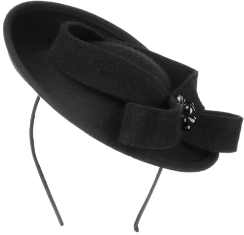 LIERYS Liavita Wool Fascinator Anlasshut mit Schleife und Steinen Handgefertigt in Italien Damen Herbst Winter schwarz One Size