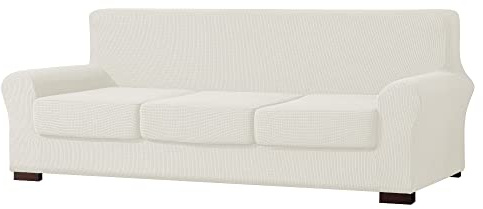 EBETA E Sofahusse Sofabezug mit 3 Separatem Sitzkissenbezug Stretch Couchbezug Elastischer Stretchhusse für Sofa (Weiß, 3 Sitzer)