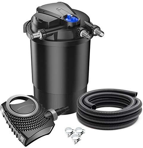 SunSun Kit complet: CPA-30000 Filtre de bassin à pression jusqu’à 60000 L avec 55 Watt lampe uv, NEO10000 SuperECO pompe 10000l/h 80W, 10m Tuyau 38 mm (1 1/2), collier de serrage W1 44-47mm