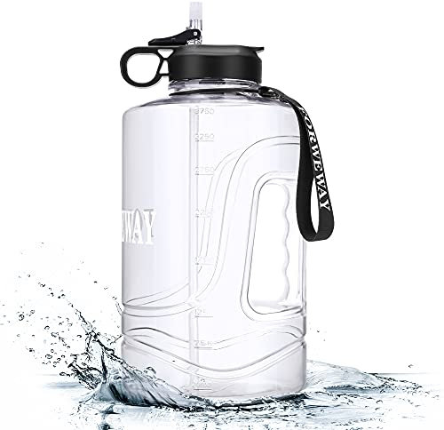 FORWEWAY Trinkflasche 3.78L, Sport Wasserflasche Groß Gallone mit Strohhalm Griff BPA Frei Auslaufsicher für Gym Fitness Outdoor Sport Büro （3.78L Transparent）