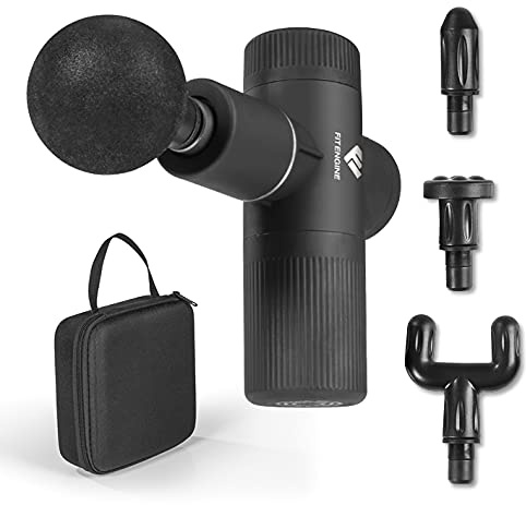FitEngine Mini Massage Gun | 4 Aufsätze mit 6 Intensitätsstufen | Massagepistole für Nacken, Waden, Rückenstrecker etc. zur gezielten Muskel-Massage | Inkl. Transportkoffer