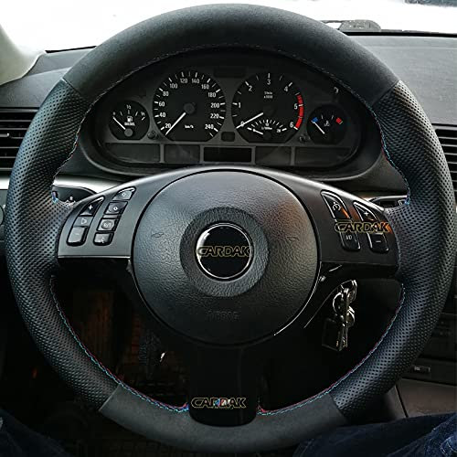 LIANYG Lenkradbezug Handgenähtes Schwarzes Künstliches Leder-Auto-Lenkrad-Abdeckung Der Fassung for BMW E46 M3 E39 33 0I 540i 525i 530i 2001-2003 LenkradhüLle (Color Name : M Colors Thread)