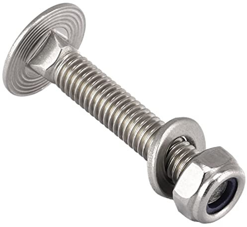 OPIOL QUALITY® Flachrundkopfschrauben M8x75 mit Selbstsichernde Muttern und Unterlegscheiben M8 (40 Stück) aus Edelstahl A2 V2A Set DIN 603/ DIN 985 / DIN 125 Schlossschrauben Sicherungsmuttern