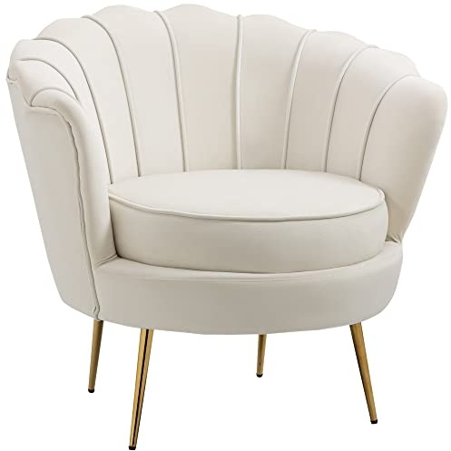 HOMCOM Poltrona Design Vintage in Velluto, Poltroncina Rétro da Camera, Soggiorno o Ufficio, Crema 79x77x77cm