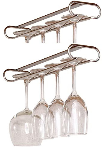 V3VOGUE Weinglashalter Hängend, 2 Stück Gläserhalter Schrankeinsatz, Edelstahl 304 Stielgläserregal Für 3-5 Gläser, Weinglashalter Mit Schrauben, Für Bar Küche 35cm (Color : Metallic, Size : 2pcs)