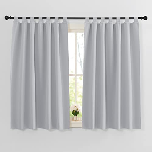PONY DANCE Schlaufenschal 2er Set Blickdicht - Thermovorhang Küche Gardinen mit Schlaufen Verdunklungsvorhänge Kinderzimmer Gardinen Kurz, H 145 x B 140 cm, Silbergrau