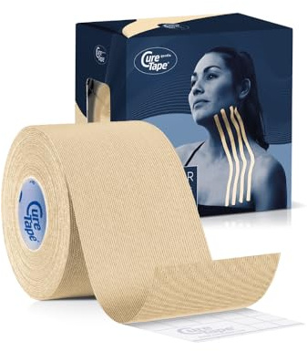 CureTape Gentle Sensitive Kinesiology Tape with Gentle Adhesion | Hypoallergenic Water Resistant K Tape | for Sensitive Skin, Elderly or Children | Gentle to Remove | 1 Roll of 5cm Wide Muscle Tape