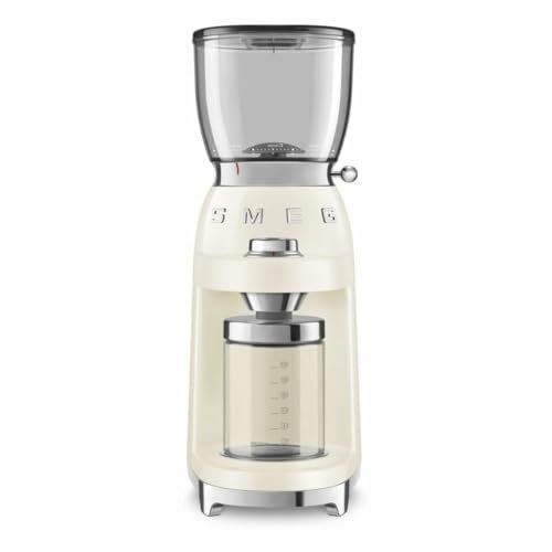 Smeg, Macinacaffè CGF11CREU, Livello di Macinatura Regolabile, 30 Step di Macinatura, Contenitore Chicchi Caffè da 350g, Quantità di macinatura regolabile, con Sistema Antistatico, 150W, Crema