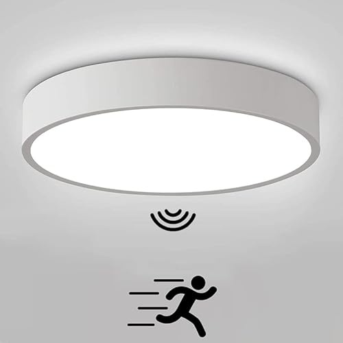 TRUYOK LED Deckenlampe mit Bewegungsmelder 18W Sensor Flurlampe Metall Deckenleuchte mit Bewegungssensor 6500K Kaltweiß Ultraslim Decke Lampe, Weiss
