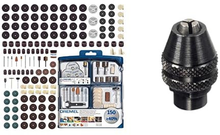 Coffret de 150 accessoires Dremel pour outils rotatifs pour graver, découper, poncer, meuler, nettoyer et polir & 4486 Mandrin Universel Autoserrant de 0,8mm à 3,2mm pour Outil Multifonction Rotatif