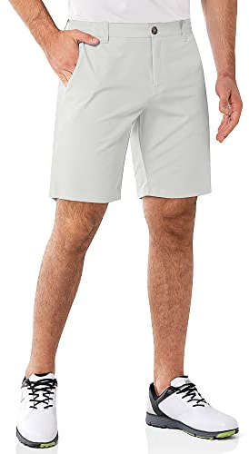 33,000 fot herr golfshorts stretch bermudashorts UPF 50 lätta korta golfbyxor chinos shorts sommarshorts med 3 tehållare och 4 fickor 23 cm för golf, LJUSGRÅ, 34