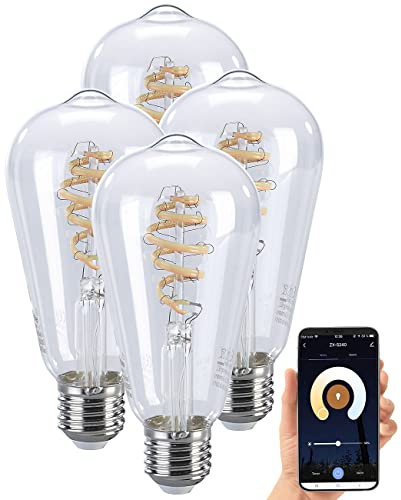 Luminea Home Control LED-Lampen für Alexa: 4er-Set LED-Filament-Lampe E27, CCT, 4,5 W (ersetzt 35 W), für ZigBee (Alexa-Lichter, Leuchten, Leuchtmittel kaltweiß)
