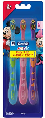 Oral B Kinder-Zahnbürste mit Mickey-Charakteren, extra weiche Borsten und leicht zu haltender Griff (Alter 2+), Multipack