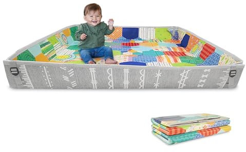 Infantino Faltbare Weiche Spielmatte, Sehr Groß, Leicht Transportierbar, Baby Spielzeug, Klappbare Seiten, Rutschfest Spieldecke für Babys und Kleinkinder, Mehrfarbige Muster