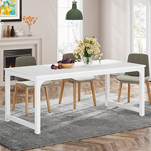 Tribesigns Table à Manger, 180 x 80 x 75 cm, pour 6-8 Personnes, Table de Salon, Bureau, pour Salle à Manger Industriel, Blanc