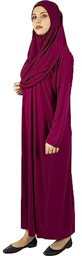 Meray Tekstil Muslim one piece böneklänning för kvinnor, abaya-klänning, islamisk klänning, full längd hijab, Plommon