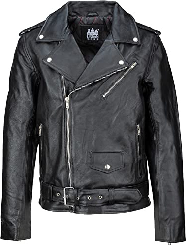 URBAN 5884 Giacca Pelle Uomo Perfecto, Giubbotto in Vera Pelle Bovina Soffice e Resistente, Chiodo Uomo stile Biker, Nero, 3XL