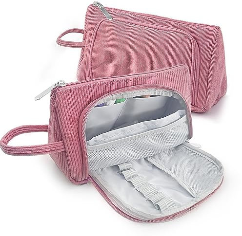 YAGE Federmäppchen, großes Fassungsvermögen, super großes Federmäppchen mit Reißverschluss, glattes Stiftetui, 3 Fächer, Stifttasche, Beutelhalter für Büro, Schule, Teenager (Rosa-XL)