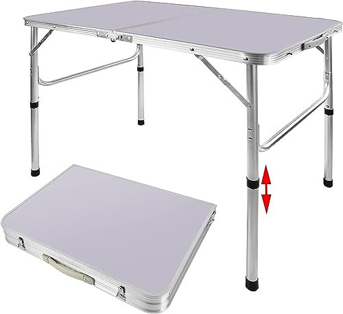 ANSIMIDA Klapptisch mit Tragegriff, Falttisch, Campingtisch kalppbar, Gartentisch belastbar bis 150 kg, Koffertisch Biertisch Balkontisch Buffettisch Flohmarkttisch aus MDF Metall, Weiß