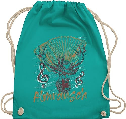 Shirtracer Turnbeutel Rucksack - Kompatibel mit Oktoberfest Tasche - Almrausch Hirsch Tradition Alpen Almerer - Unisize - Türkis - trachtenrucksack bayrische taschen trachtentaschen bayrisch beutel