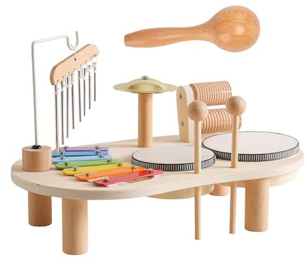 Folpus Kinder-Trommel-Set, Holz, Schlaginstrument, Hand-Auge-Koordination, Motorik, Baby-Spielzeug, Musikinstrument für Babys, Party-Spielzeug