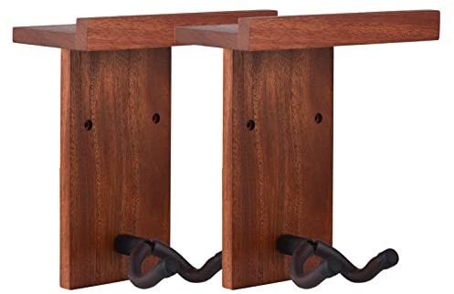 COMETX Wandhalterung Gitarrengurt Rack 2 Stück Multifunktions Wand Gitarrengurt DIY Kit Mahagoni Holz Wandmontage Hängeregal Auswahl Halter Schraube Fest für Akustik Klassische E-Gitarre Bass Ukulele