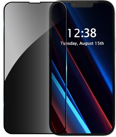 GANGANPRO 1 Pezzi Privacy Schermo Pellicola Protettiva Compatibile con iPhone 15, HD Nero 9H Durezza, Copertura Anti Spia Vetro Temperato Privato
