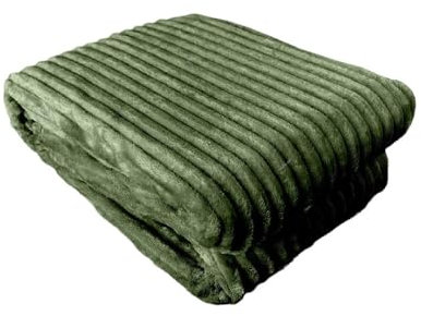 Kuscheldecke in Cord-Optik » Wohndecke 200x150cm » Tagesdecke mit Antipilling-Effekt » warme Couchdecke Farbe Olivgrün