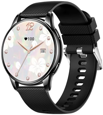 QESTO Kmccd Inteligente Mujer, 1.35 pulgadas AMOLED Smartwatch Militar con Llamadas Bluetooth, Pulsómetro Presión Arterial, SpO2, Monito de Sueño, IP68 Podómetro Kmccd Android iOS, Rosa