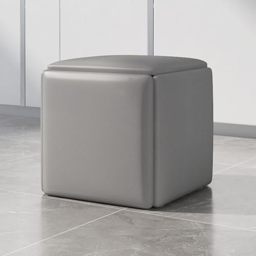 Fußschemel, 5-in-1-Nesting Ottoman Cube Chair, Sitzwürfel Stapelbare Hocker, Quadratische Ottomane-Bank aus PU-Leder mit Rädern für Wohnzimmer, Esszimmer (Farbe: Grau, Größe: 35 cm) Full of stars
