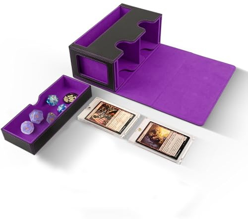 Caja de mazo con ventana de exhibición, caja de almacenamiento de tarjetas coleccionables con bandeja de dados, cubierta Commander con tapa magnética, capacidad para más de 200 tarjetas coleccionables