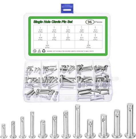 sourcing map 96Pcs M3 / M4 / M5 12 Sizes Single Hole Clevis Pin Assortment Kit, 304 Stainless Steel Flat Head Single Hole Clevis Pins Set for Mechanics Repair, DIY (Silver)