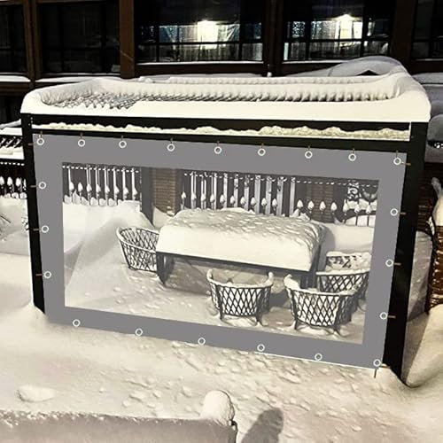 Wasserdichte graue Terrassenvorhänge mit transparenten Seitenteilen, ideal für Terrassen, Veranden, Bildschirme, Zimmer, Pavillons, individuelle Größe, 2,5 x 2,2 m, wetterfeste Outdoor-Vorhänge