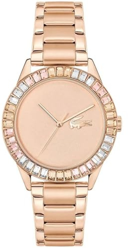 Lacoste Damenuhr 2001412 – Roségold-Design mit Baguette-Kristallen und Armband aus Stahl, Armband