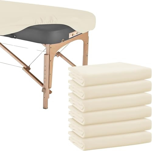 Lot de 6 draps en microfibre pour table de massage, housses de lit réutilisables, housses de protection douces pour table de massage professionnel - 195 x 90 x 18 cm - Beige