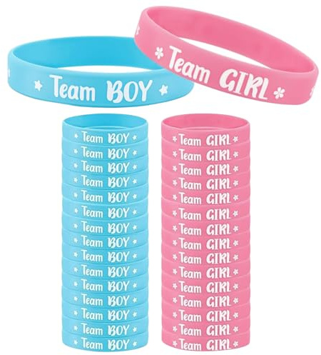 VZU Gender Reveal Party Deko Geschlecht Verkünden Stickers, Team Girl or Boy Armbänder & Gender Reveal Pins Spiele Mitgebsel