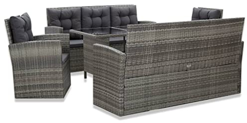 Willood 5 TLG. Garten Lounge Set mit Auflagen bis 8 Personen Gartenmöbel Set Sitzgruppe Poly Rattan Grau