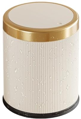 lmoikesz 12L Stylish Bathroom Bin Kitchen Trash Can with Lid, Cream White | indoor bin garbage can press lid 12L capacity odor-proof seal durable easy-clean plastic