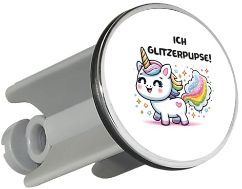 Huuraa Waschbeckenstöpsel Ich Glitzerpupse Einhorn Geschenk | Universal Stopfen 4cm höhenverstellbar Abflussstopfen Geschenkidee Stöpsel mit Motiv für das Waschbecken