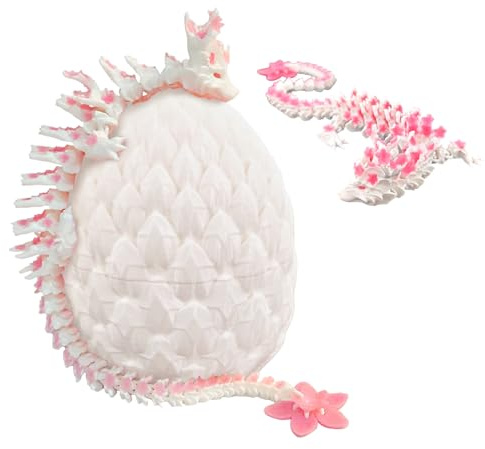 JurciCat Kirschblütendrache 3D Gedrucktes Drachenei mit Drache Beweglicher Dragon Drachen Figuren für Weihnachten Ostern Geburtstag Karneval Erwachsene Kinder Geschenke Spielzeug(Weiße Drachenei)