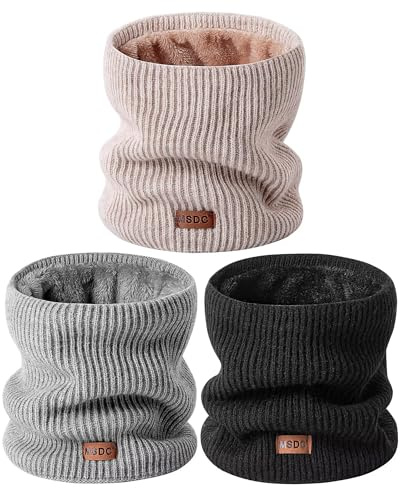 Winter Neck Gaiters for Men 3 Pack,Neck Warmer Men Women with Thermal Thick Warm Fleece Lined Cold Weather,Mens Scarf Winter Ski Face Mask Cover Windproof Scarves（Black,Oatmeal，Grey） 01