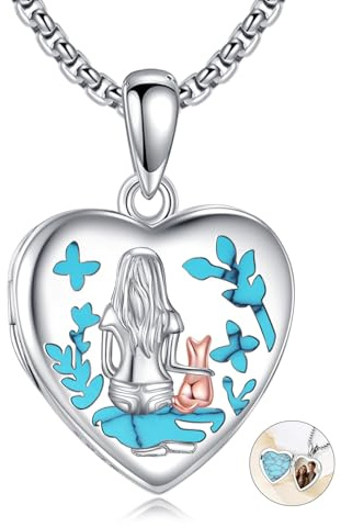 ONEFINITY Kette Sterling Silber Medaillon Anhänger hält Bilder Gedenkschmuck Geschenke für Damen (Katze)