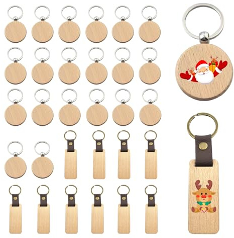 eupdd Lot de 30 Porte Clés Bois: Étiquette de Clé en Bois, Porte Clé Vierge, Rectangulaire Vierges Naturel à Personnaliser pour Gravure, Pyrogravure, Bricolage, Cadeaux DIY