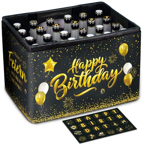 BOFUNX Geburtstagsgeschenk für Männer Bierkasten-Banderole und 24 Aufkleber für Kronkorken Bierflaschen Deko Geburtstag für Männer Papa Geschenk zum Geburtstag Vatertag Weihnachten