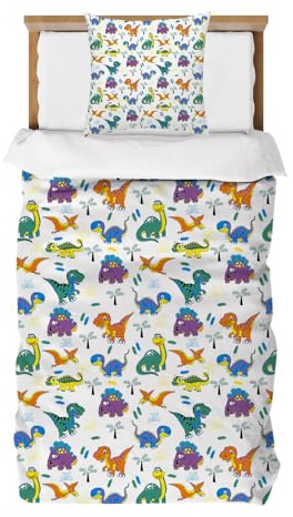 DJDEA Dinosaur Bed Linen 135 x 200 cm Children's Soft Microfibre Dinosaur Motif Bedding Sets with Zip with Children's Duvet Cover and 1 Pillowcase 80 x 80 cm